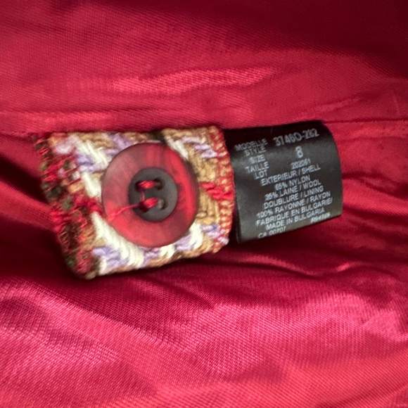 Tribal Plaid Women’s Wool Blend Single Breasted Coat Red/Green Bulgaria Made- 8 - Picture 4 of 10